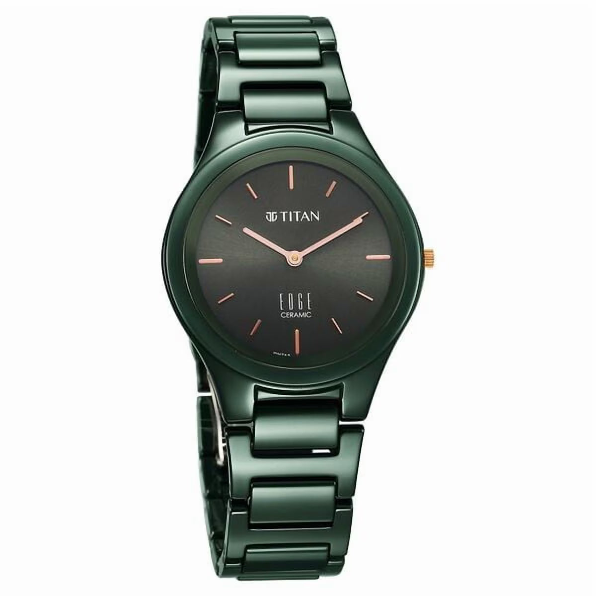Titan Edge Ceramic Quartz Women’s Watch with Green Dial