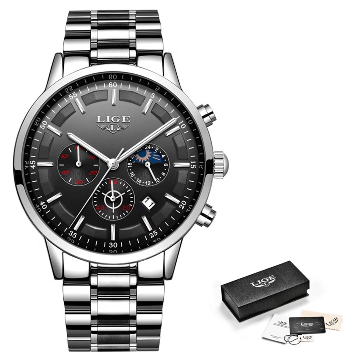 Kyusrd LIGE Men’s Business Quartz Stainless Steel Chronograph Watch
