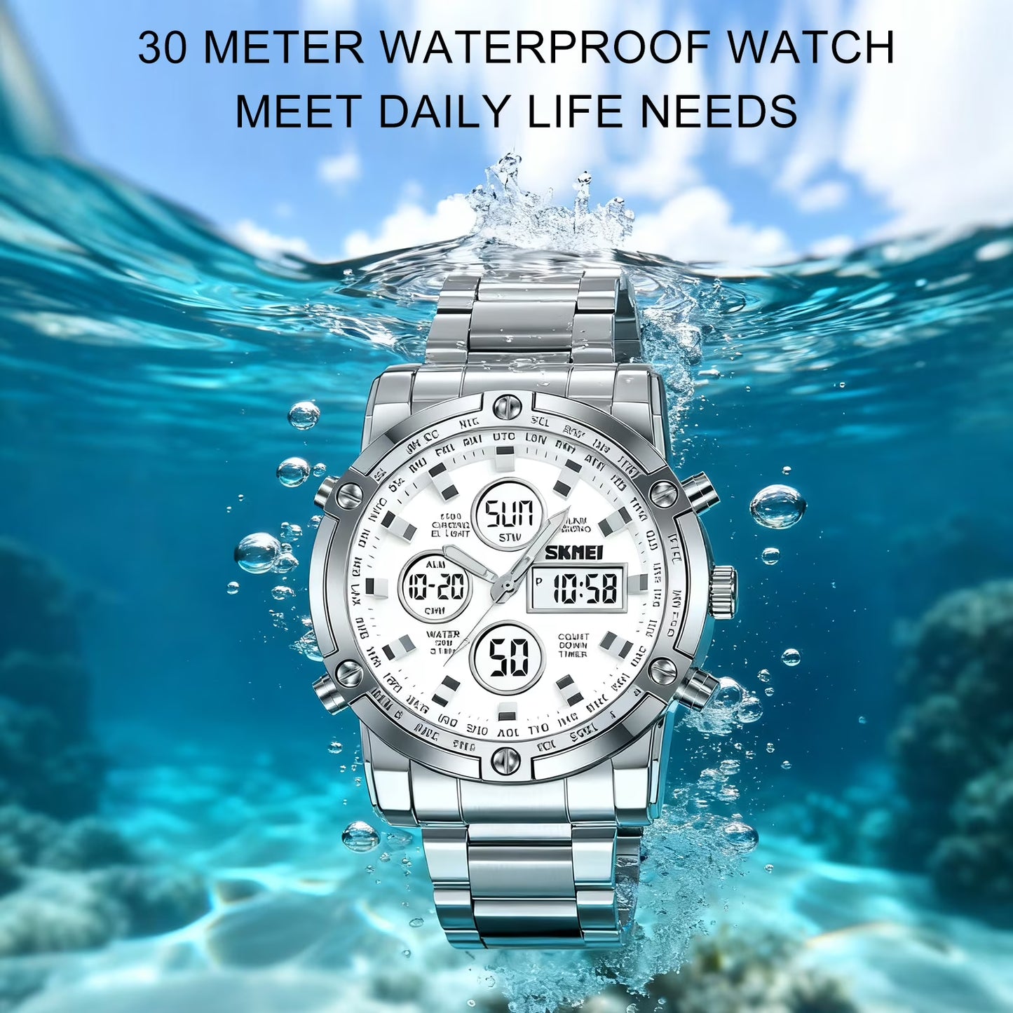 SKMEI Men’s Military Analog Digital Waterproof Quartz Watch with LED Chronograph