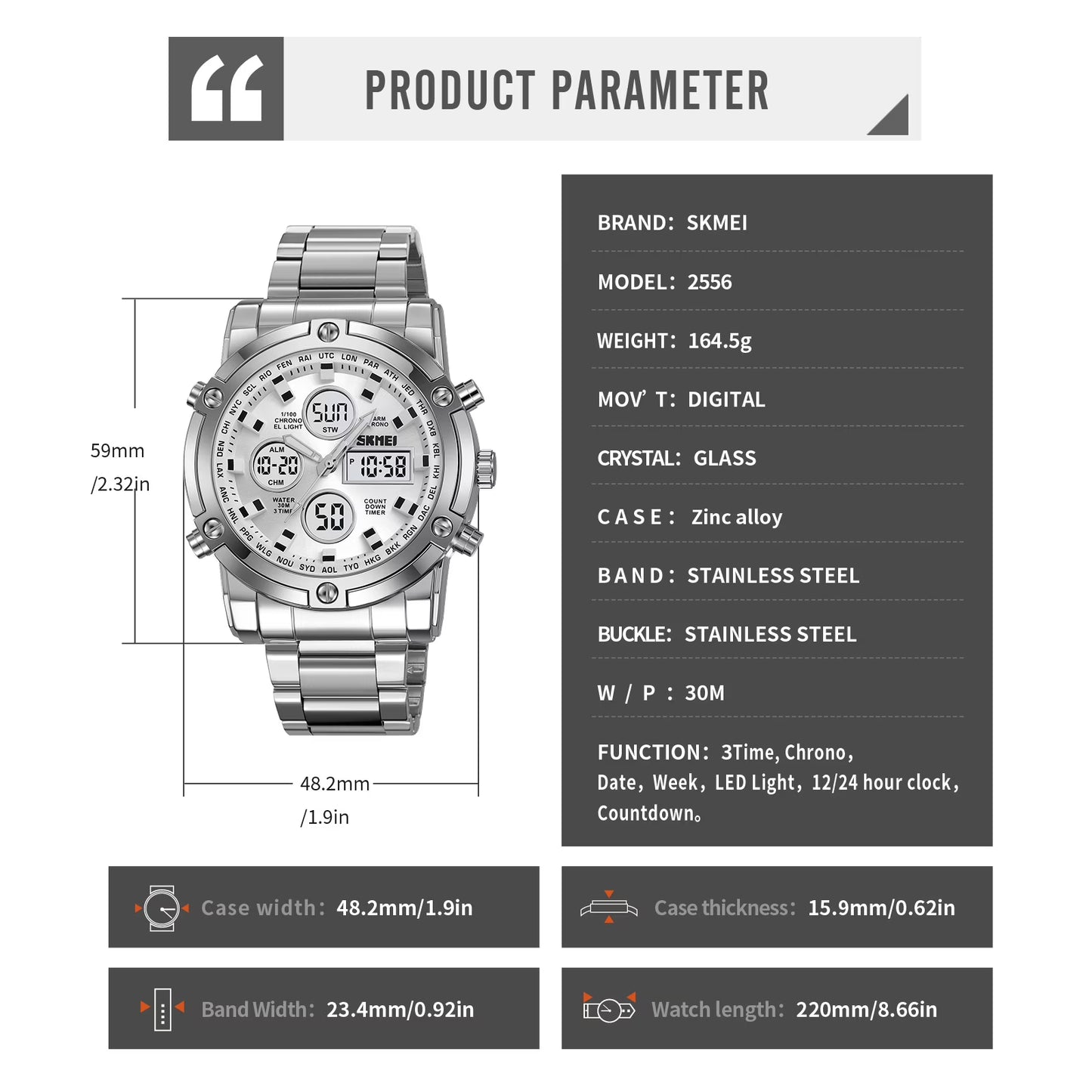 SKMEI Men’s Military Analog Digital Waterproof Quartz Watch with LED Chronograph