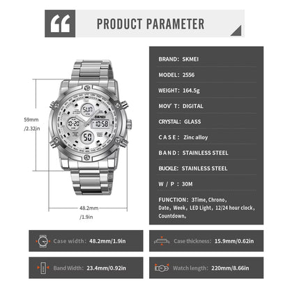 SKMEI Men’s Military Analog Digital Waterproof Quartz Watch with LED Chronograph