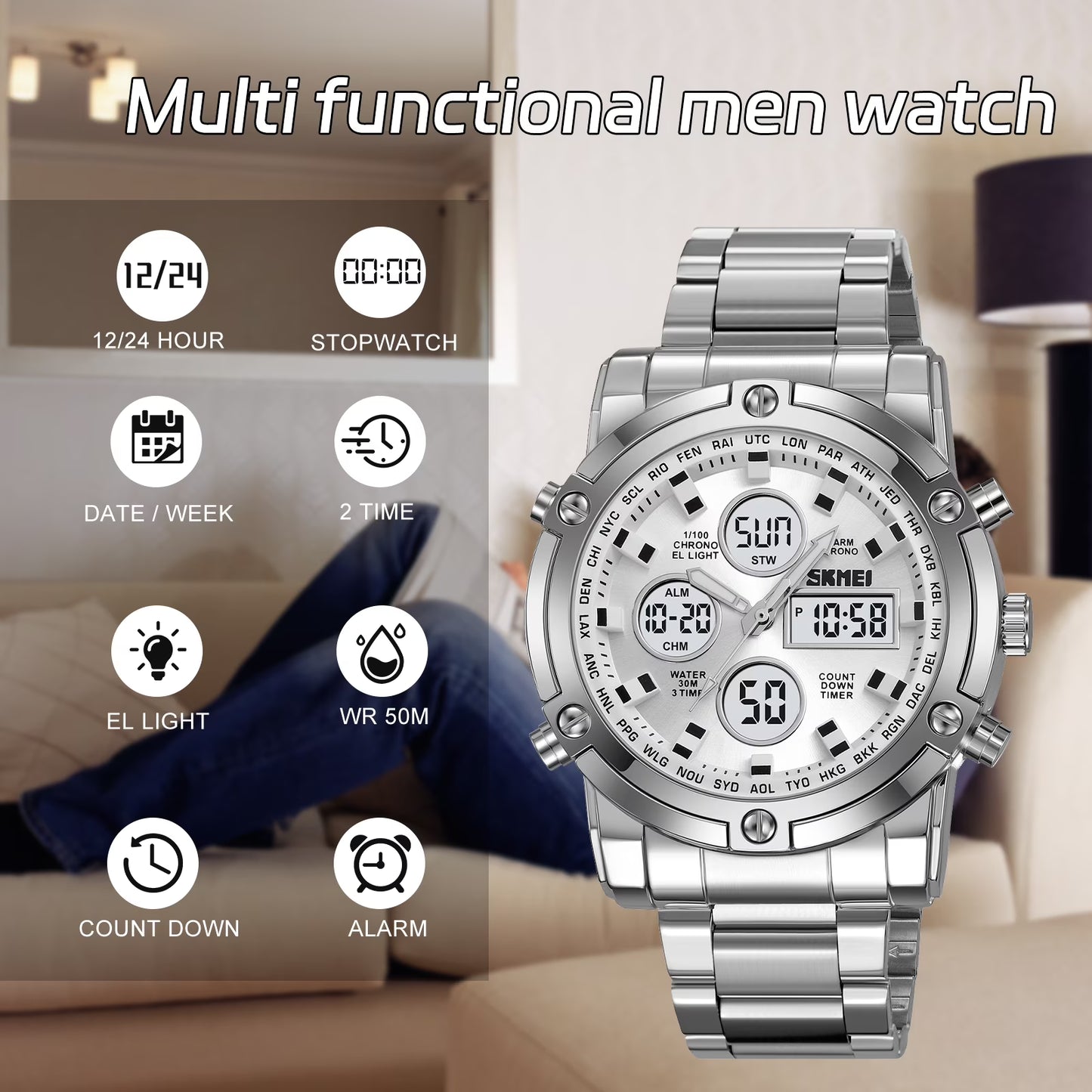 SKMEI Men’s Military Analog Digital Waterproof Quartz Watch with LED Chronograph