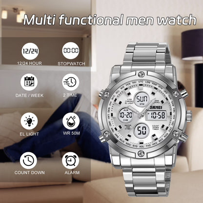 SKMEI Men’s Military Analog Digital Waterproof Quartz Watch with LED Chronograph