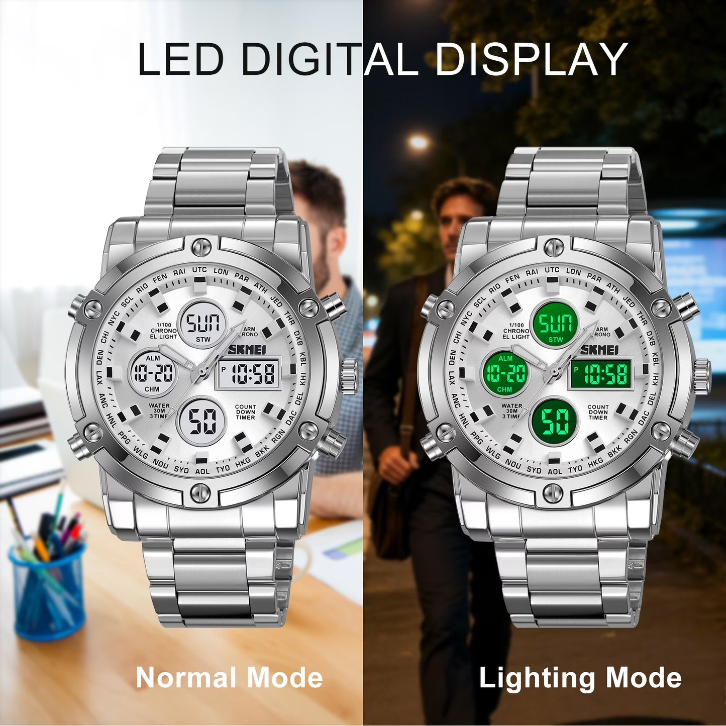 SKMEI Men’s Military Analog Digital Waterproof Quartz Watch with LED Chronograph