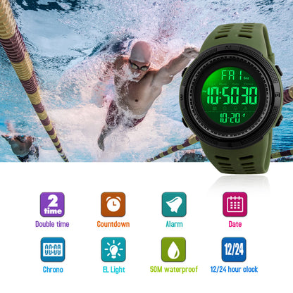 SKMEI Men’s Waterproof Digital Sport Watch with Alarm & Backlight (Army Green)