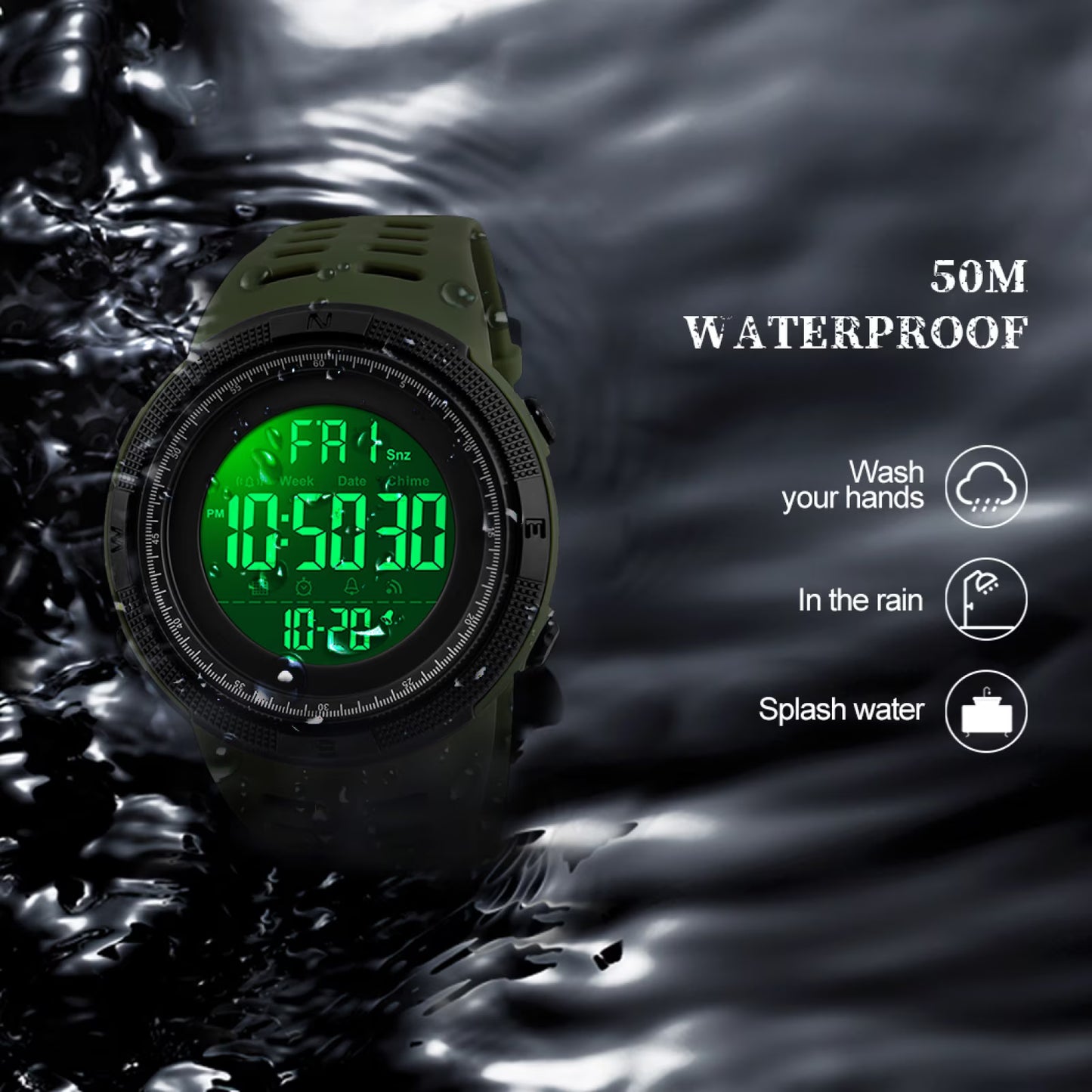 SKMEI Men’s Waterproof Digital Sport Watch with Alarm & Backlight (Army Green)