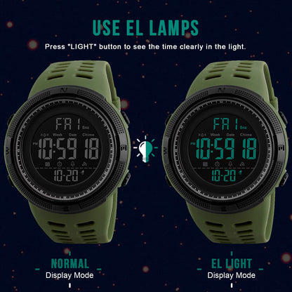 SKMEI Men’s Waterproof Digital Sport Watch with Alarm & Backlight (Army Green)