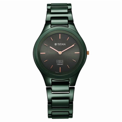 Titan Edge Ceramic Quartz Women’s Watch with Green Dial