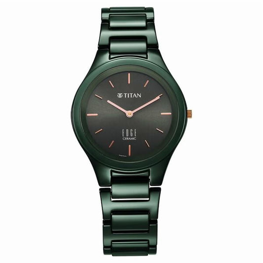 Titan Edge Ceramic Quartz Women’s Watch with Green Dial