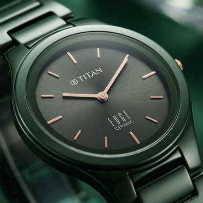 Titan Edge Ceramic Quartz Women’s Watch with Green Dial