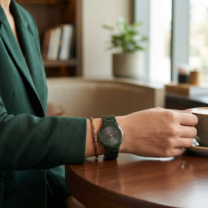 Titan Edge Ceramic Quartz Women’s Watch with Green Dial