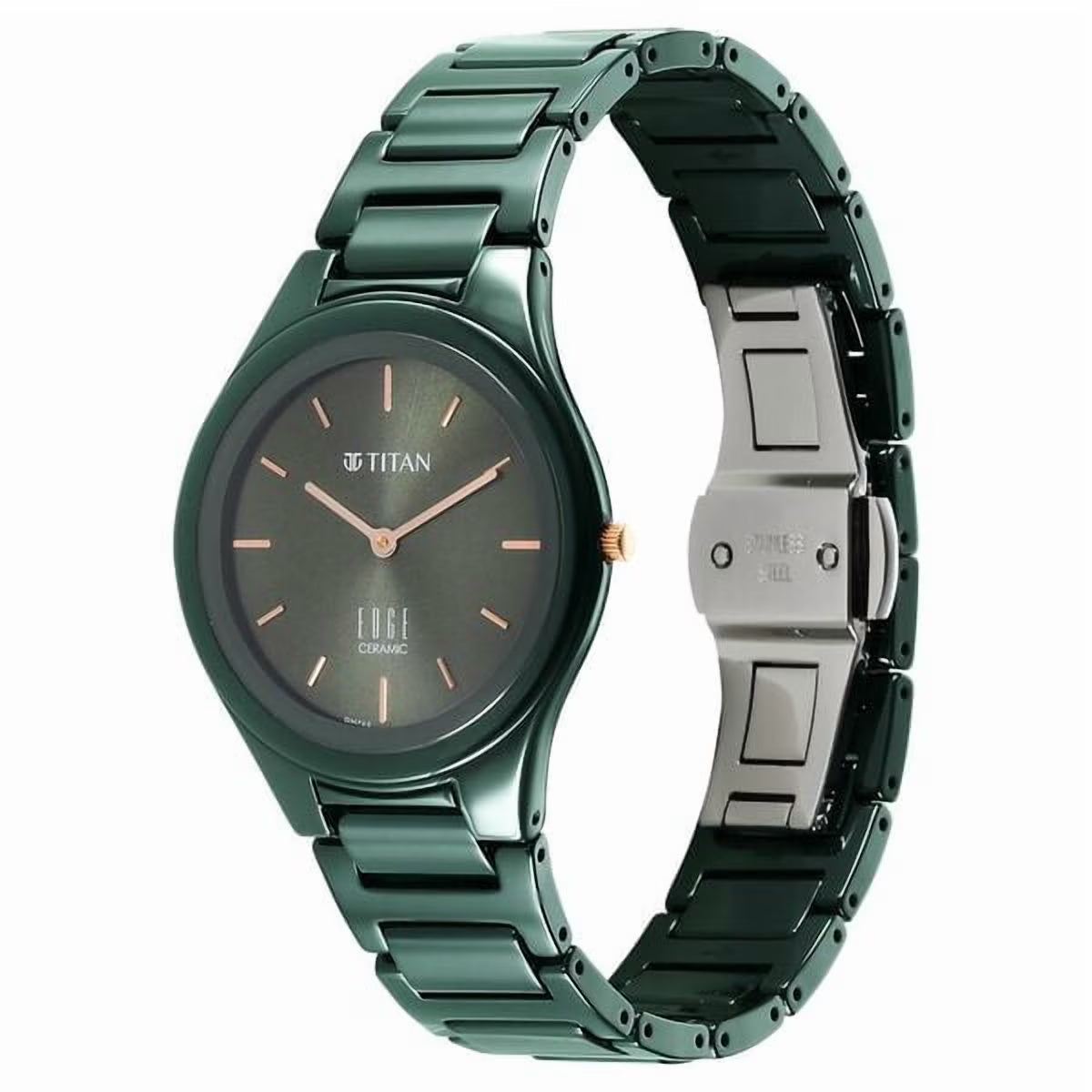 Titan Edge Ceramic Quartz Women’s Watch with Green Dial