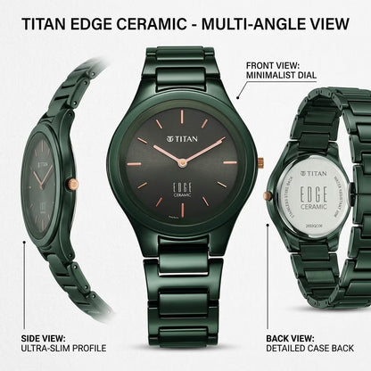 Titan Edge Ceramic Quartz Women’s Watch with Green Dial