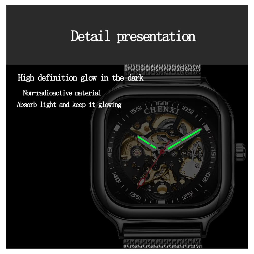 CHENXI Luxury Automatic Skeleton Stainless Steel Men’s Watch