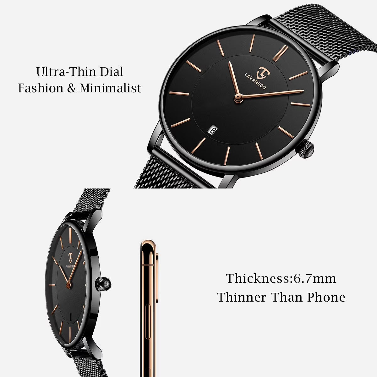 Ultra-Thin Men’s Quartz Watch with Large Minimalist Dial & Stainless Steel Band