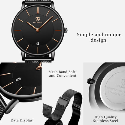 Ultra-Thin Men’s Quartz Watch with Large Minimalist Dial & Stainless Steel Band