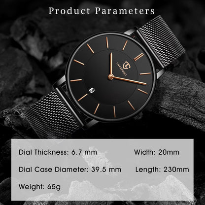 Ultra-Thin Men’s Quartz Watch with Large Minimalist Dial & Stainless Steel Band