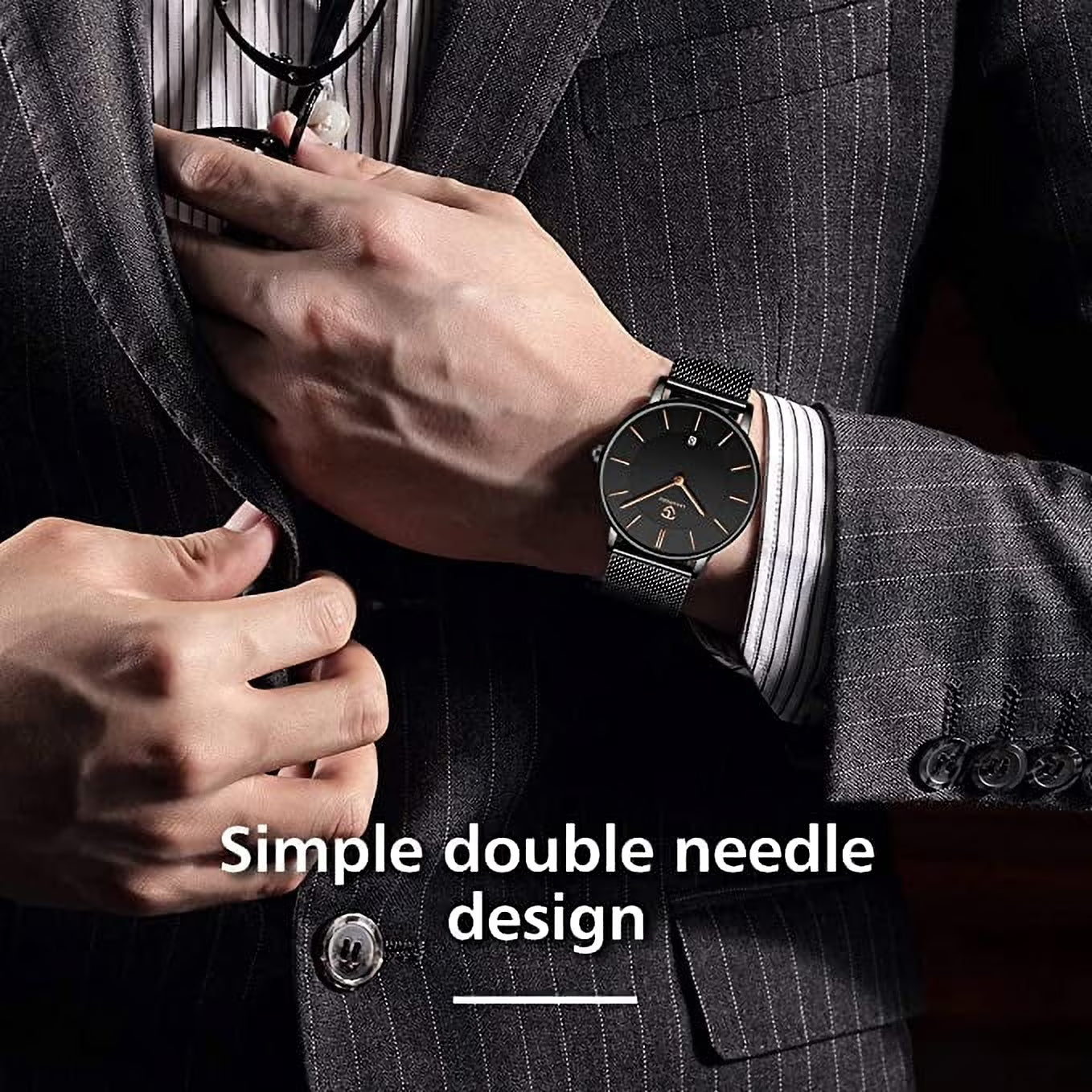Ultra-Thin Men’s Quartz Watch with Large Minimalist Dial & Stainless Steel Band