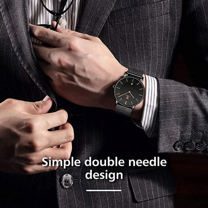 Ultra-Thin Men’s Quartz Watch with Large Minimalist Dial & Stainless Steel Band