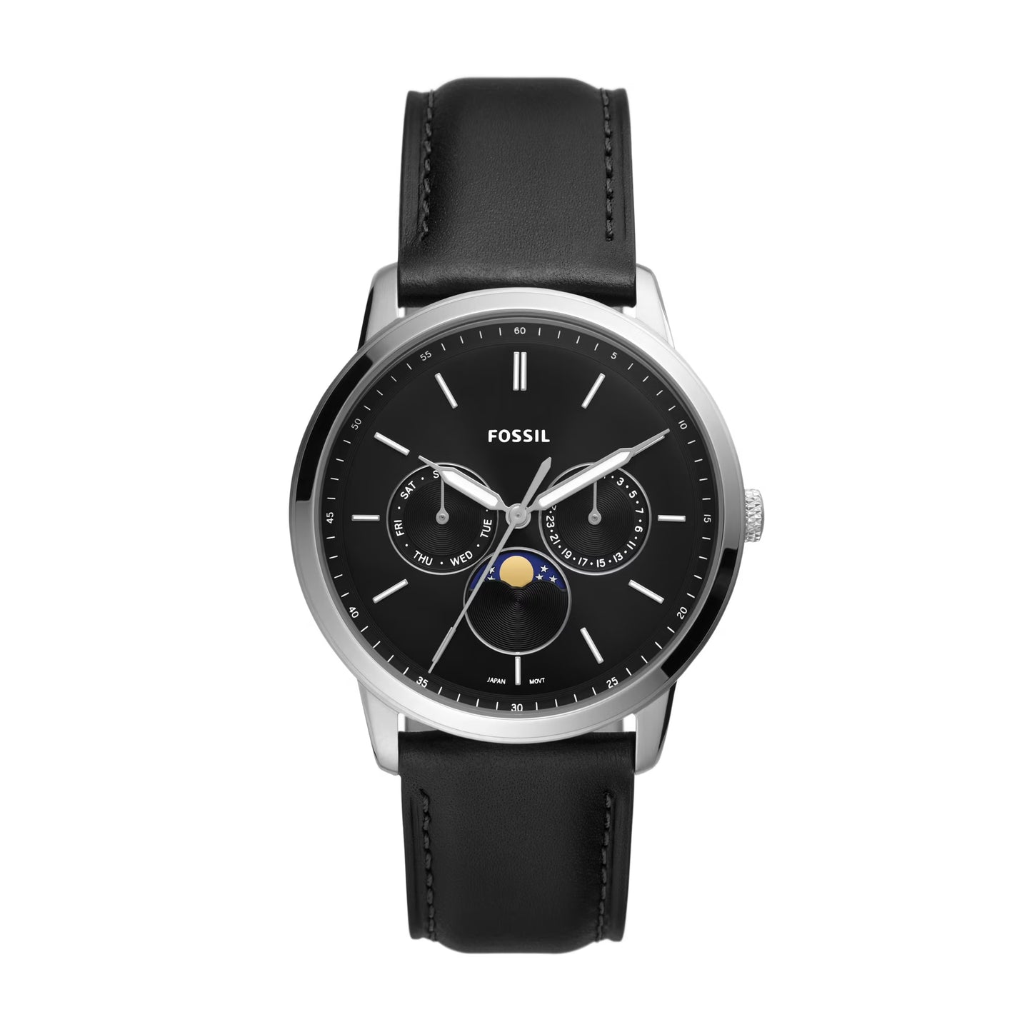 Fossil Men’s Neutra Moonphase Black Leather Multifunction Watch