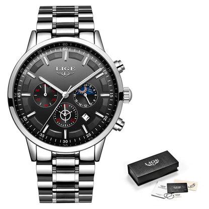 Kyusrd LIGE Men’s Business Quartz Stainless Steel Chronograph Watch
