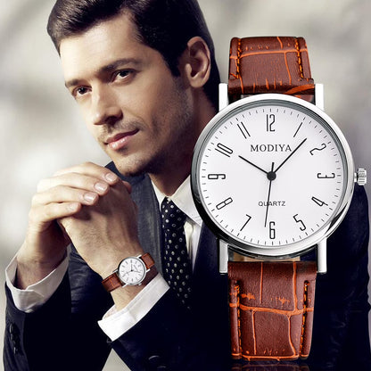 FSQJGQ Minimalist Roman Dial Leather Strap Watch for Men