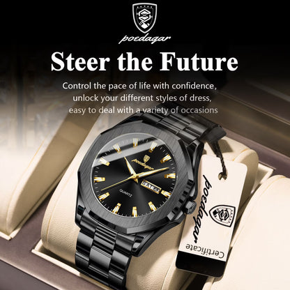 POEDAGAR Men’s Business Waterproof Quartz Watch with Date & Week Display