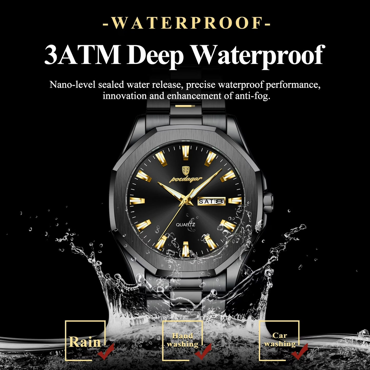 POEDAGAR Men’s Business Waterproof Quartz Watch with Date & Week Display