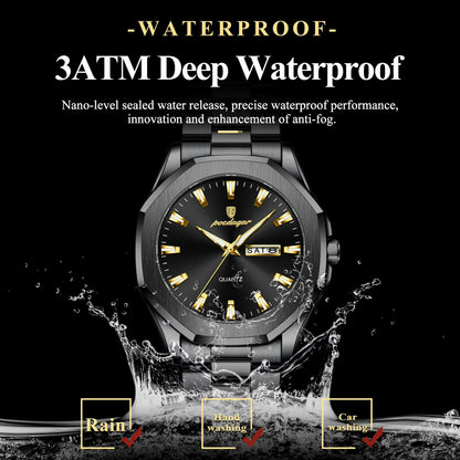 POEDAGAR Men’s Business Waterproof Quartz Watch with Date & Week Display