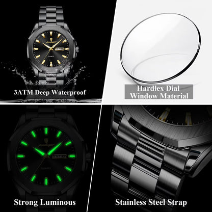 POEDAGAR Men’s Business Waterproof Quartz Watch with Date & Week Display