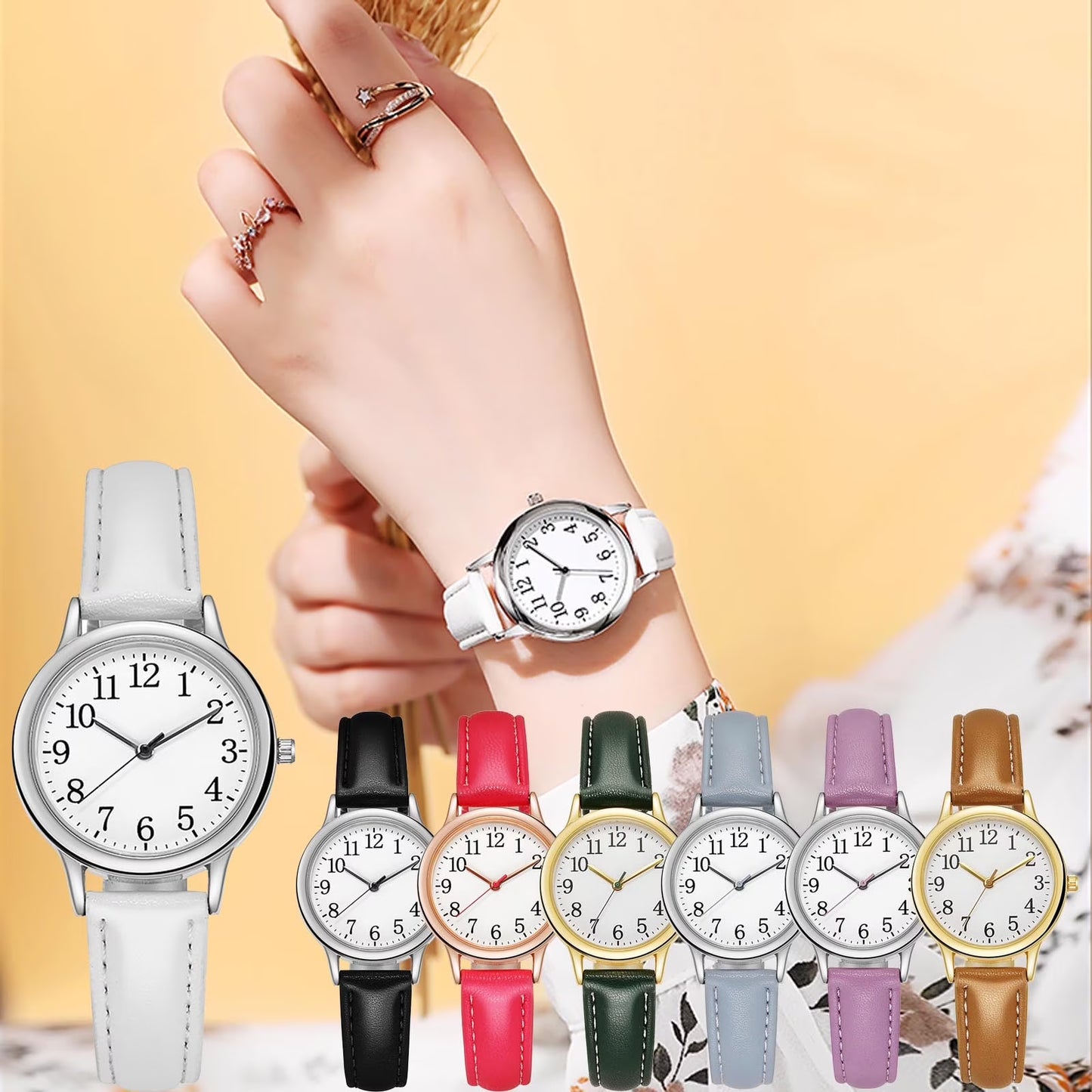Matoen Women’s Classic Leather Analog Quartz Watch with Arabic Numerals